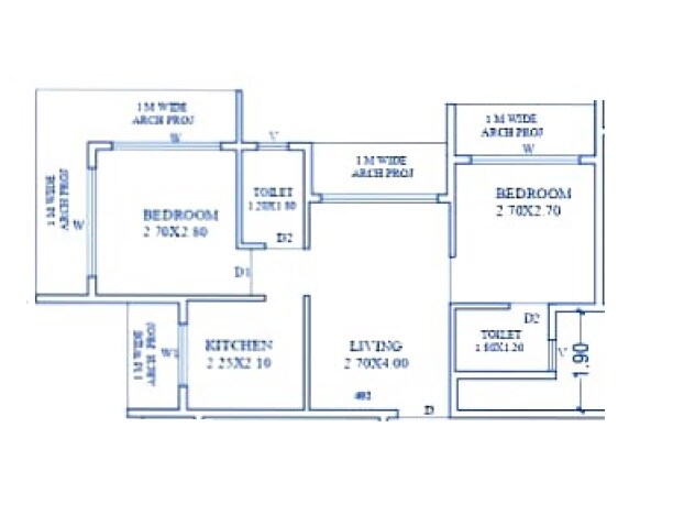 Floor plan of 2 BHK 513 Sq. Ft. Apartment in Infinity Shree Krishna Kunj CHS, Thane