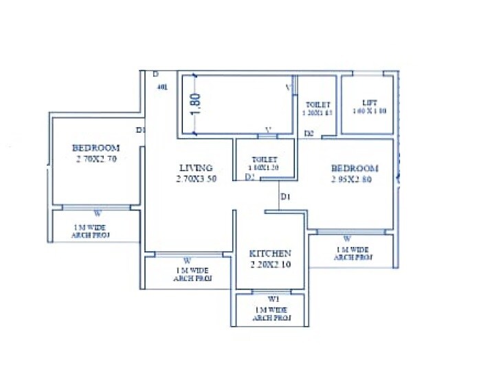 Floor plan of 2 BHK 550 Sq. Ft. Apartment in Infinity Shree Krishna Kunj CHS, Thane