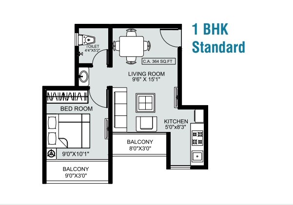 Floor plan of 1 BHK 300 Sq. Ft. Apartment in IRASA Greens, Thane