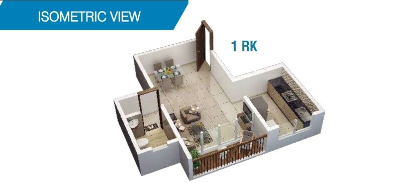 Floor plan of 172 Sq. Ft. Studio in IRASA Greens, Thane