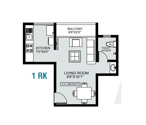 Floor plan of 270 Sq. Ft. Studio in IRASA Greens, Thane