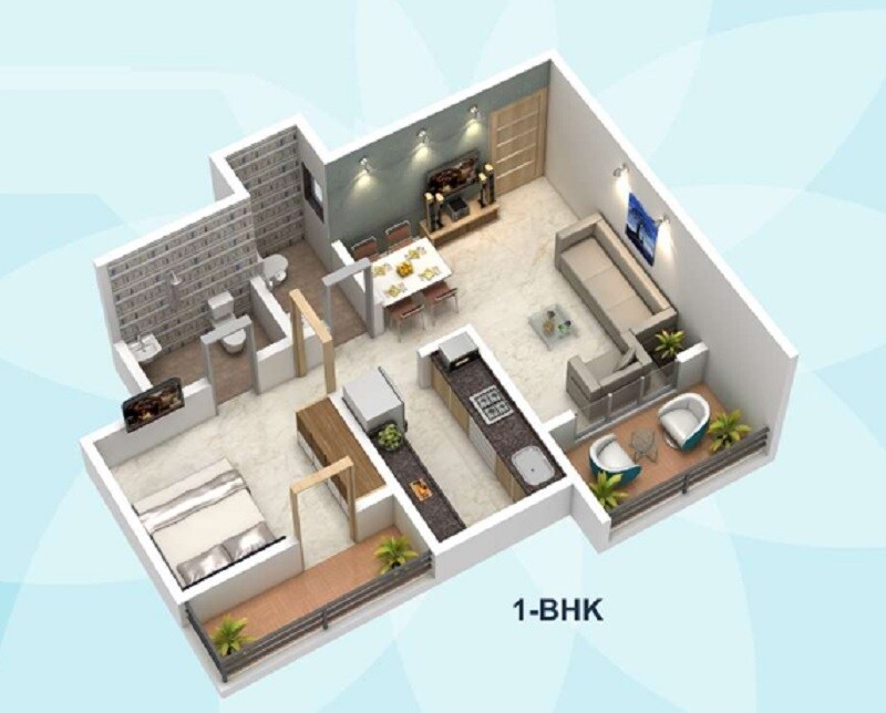 Floor plan of 1 BHK 482 Sq. Ft. Apartment in Ishwar New Amit, Thane