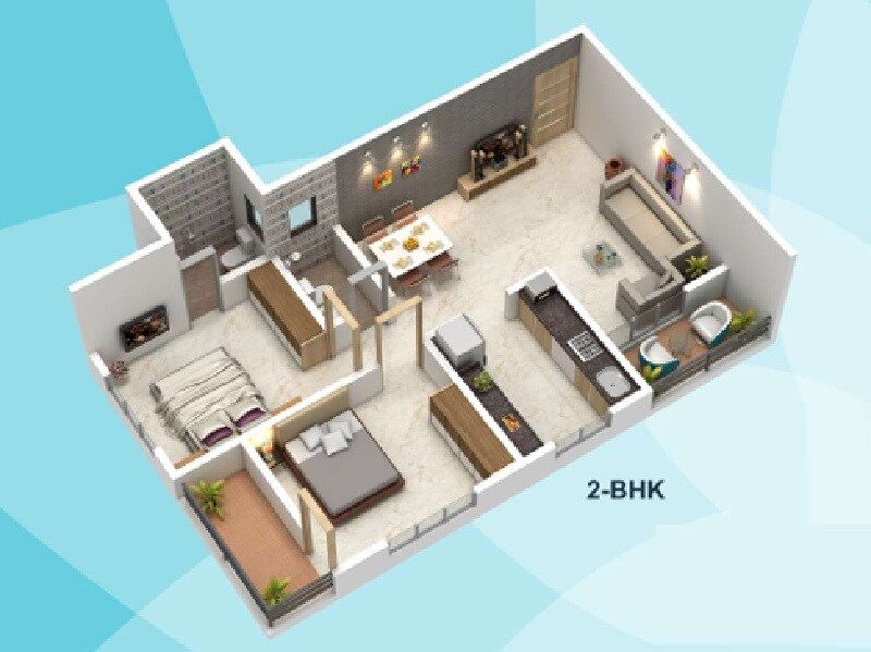 Floor plan of 2 BHK 617 Sq. Ft. Apartment in Ishwar New Amit, Thane