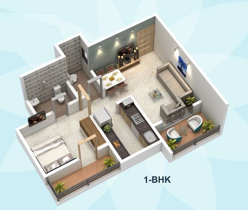 Floor plan of 1 BHK 342 Sq. Ft. Apartment in Ishwar Om Tulsi, Thane