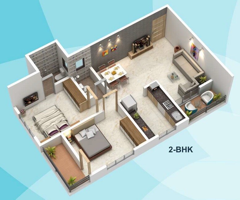 Floor plan of 2 BHK 482 Sq. Ft. Apartment in Ishwar Om Tulsi, Thane