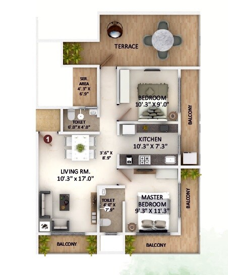 Floor plan of 2 BHK 483 Sq. Ft. Apartment in Ishwar Precious Galaxy, Thane