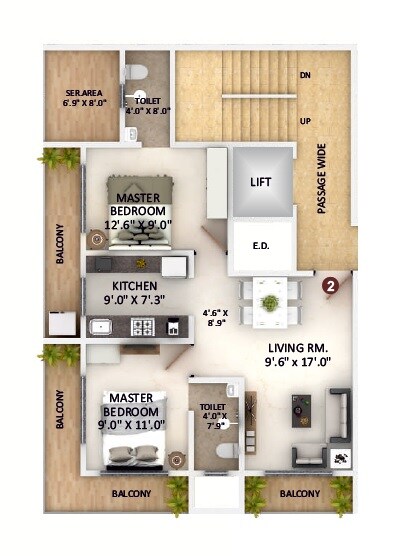 Floor plan of 2 BHK 589 Sq. Ft. Apartment in Ishwar Precious Galaxy, Thane