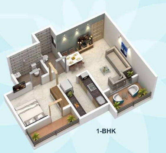 Floor plan of 1 BHK 467 Sq. Ft. Apartment in Ishwar Saraswati Palace, Thane