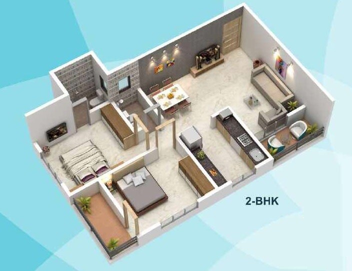 Floor plan of 2 BHK 606 Sq. Ft. Apartment in Ishwar Saraswati Palace, Thane
