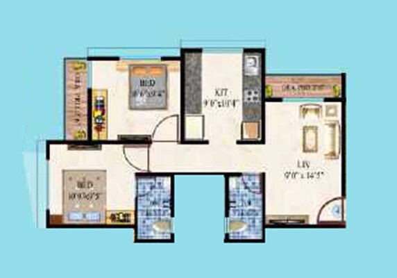 Floor plan of 1 BHK 445 Sq. Ft. Apartment in Ishwar Yog Surabhi, Thane