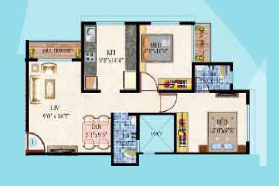 Floor plan of 2 BHK 595 Sq. Ft. Apartment in Ishwar Yog Surabhi, Thane