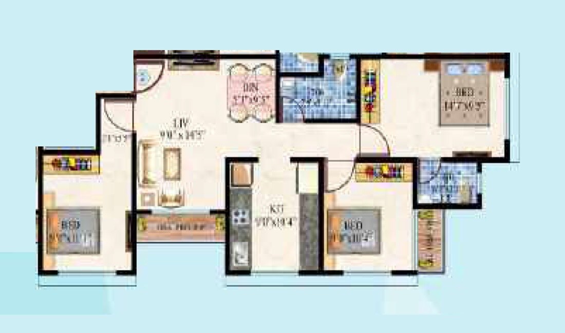 Floor plan of 3 BHK 623 Sq. Ft. Apartment in Ishwar Yog Surabhi, Thane