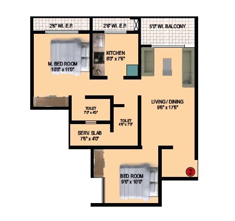 Floor plan of 2 BHK 706 Sq. Ft. Apartment in Ittehad SK Heights, Thane