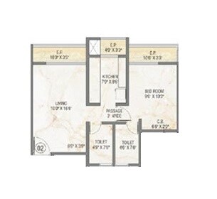 Floor plan of 1 BHK 440 Sq. Ft. Apartment in Ittehad SK Valley, Thane