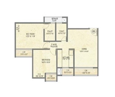 Floor plan of 2 BHK 697 Sq. Ft. Apartment in Ittehad SK Valley, Thane
