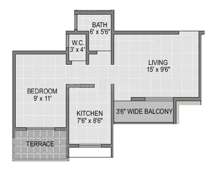 Floor plan of 1 BHK 289 Sq. Ft. Apartment in J K Kasturi, Thane