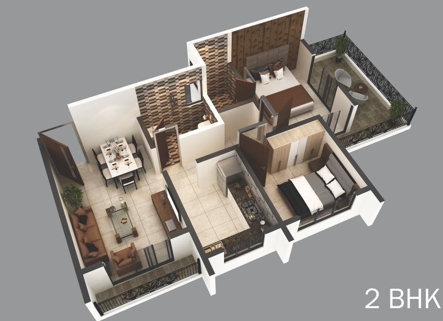 Floor plan of 2 BHK 572 Sq. Ft. Apartment in J K Kasturi, Thane