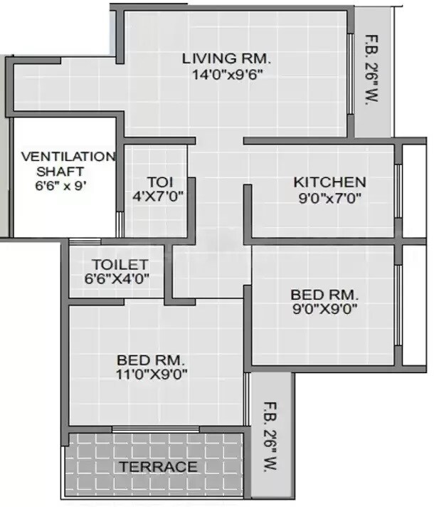 Floor plan of 2 BHK 609 Sq. Ft. Apartment in J K Kasturi, Thane