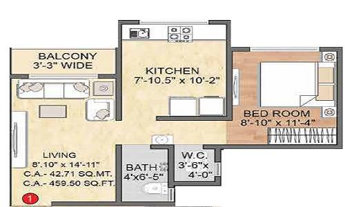 Floor plan of 1 BHK 460 Sq. Ft. Apartment in Jagani Flower Valley, Thane