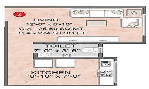 Floor plan of 274 Sq. Ft. Studio in Jagani Flower Valley, Thane