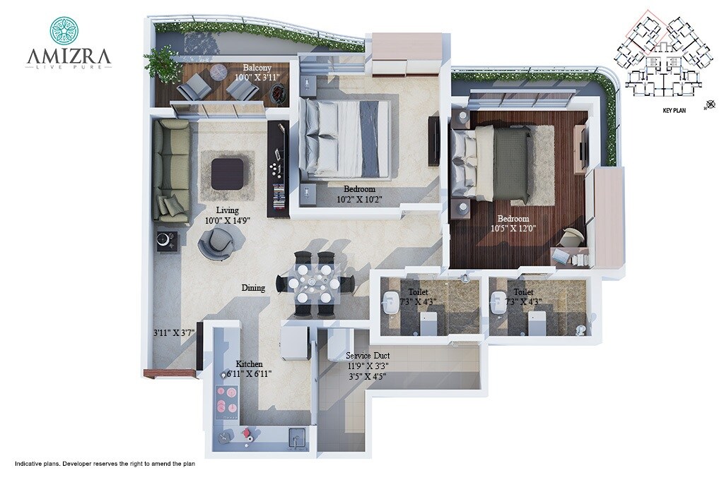 Floor plan of 2 BHK 589 Sq. Ft. Apartment in Jagdale Amizra, Thane