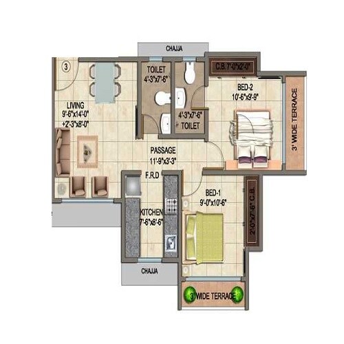 2 BHK 603 Sq. Ft. Apartment