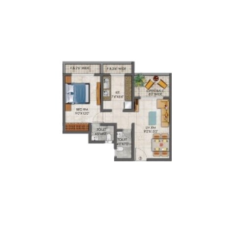 1 BHK 497 Sq. Ft. Apartment