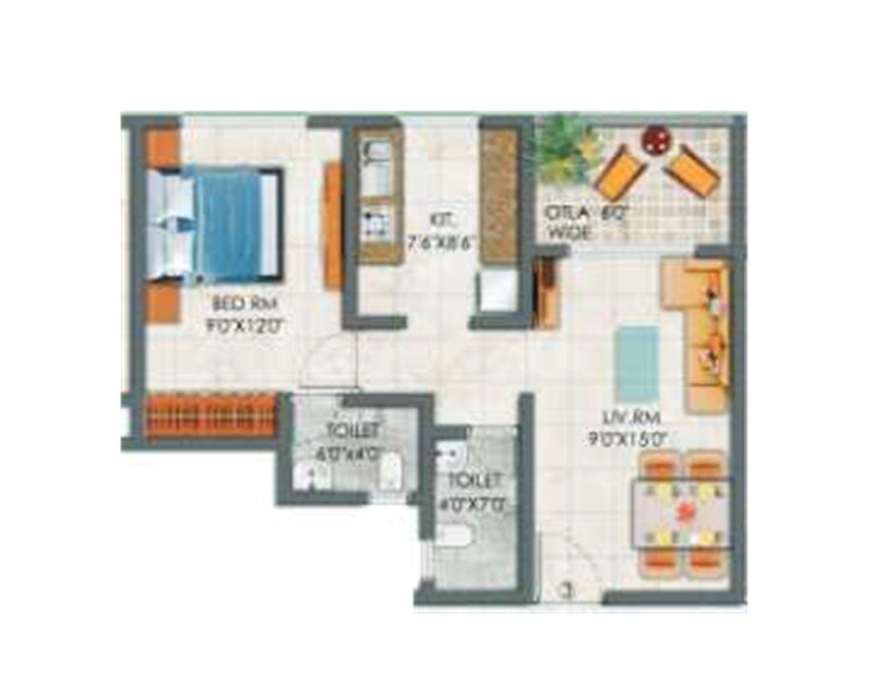 Floor plan of 1 BHK 497 Sq. Ft. Apartment in Jai Malhar Shree Anandi Imperial, Thane