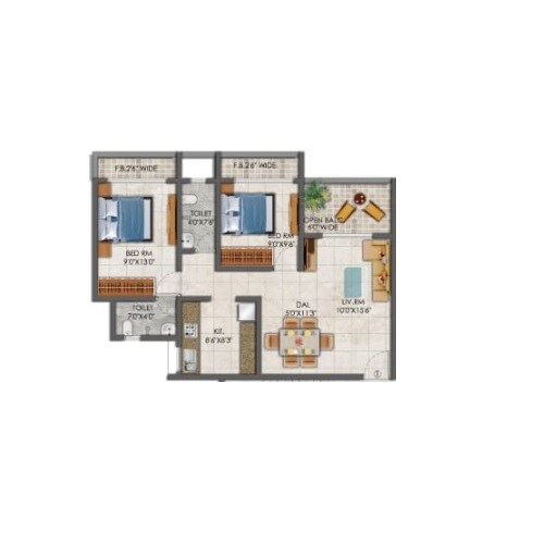 2 BHK 684 Sq. Ft. Apartment