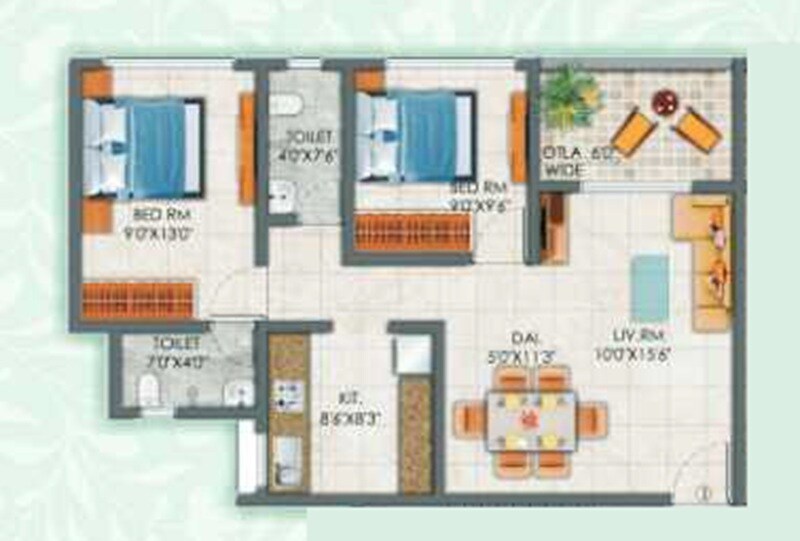 Floor plan of 2 BHK 684 Sq. Ft. Apartment in Jai Malhar Shree Anandi Imperial, Thane
