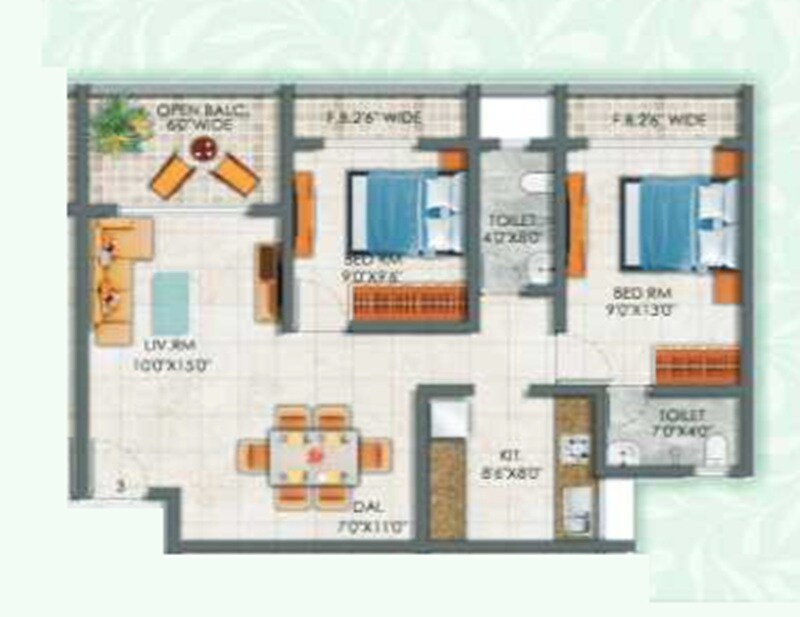 Floor plan of 2 BHK 704 Sq. Ft. Apartment in Jai Malhar Shree Anandi Imperial, Thane