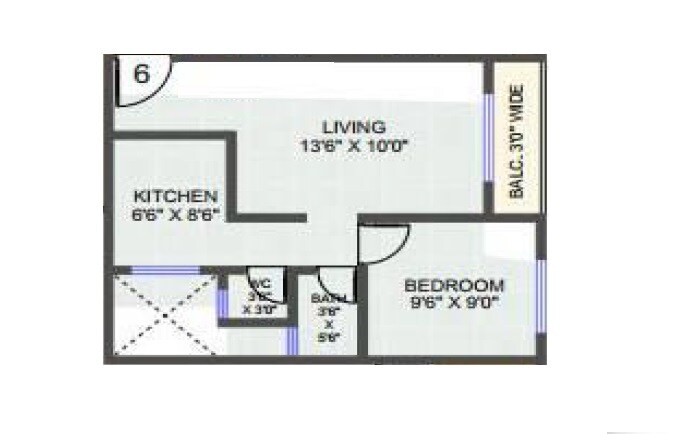 Floor plan of 1 BHK 383 Sq. Ft. Apartment in Jai Mata Di Complex, Thane