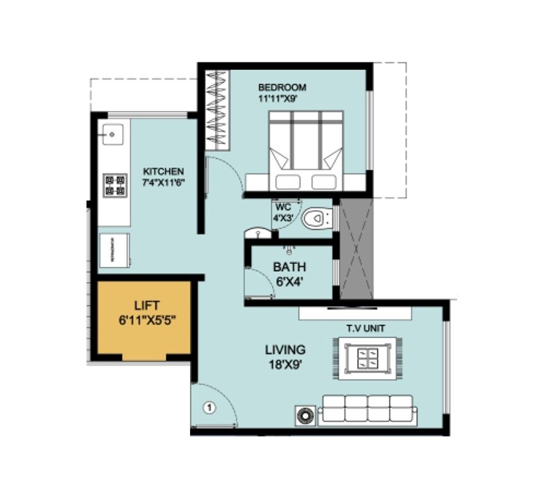 Floor plan of 1 BHK 320 Sq. Ft. Apartment in Jai Shree Ganesh CHS, Thane