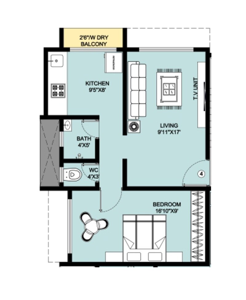 Floor plan of 1 BHK 481 Sq. Ft. Apartment in Jai Shree Ganesh CHS, Thane