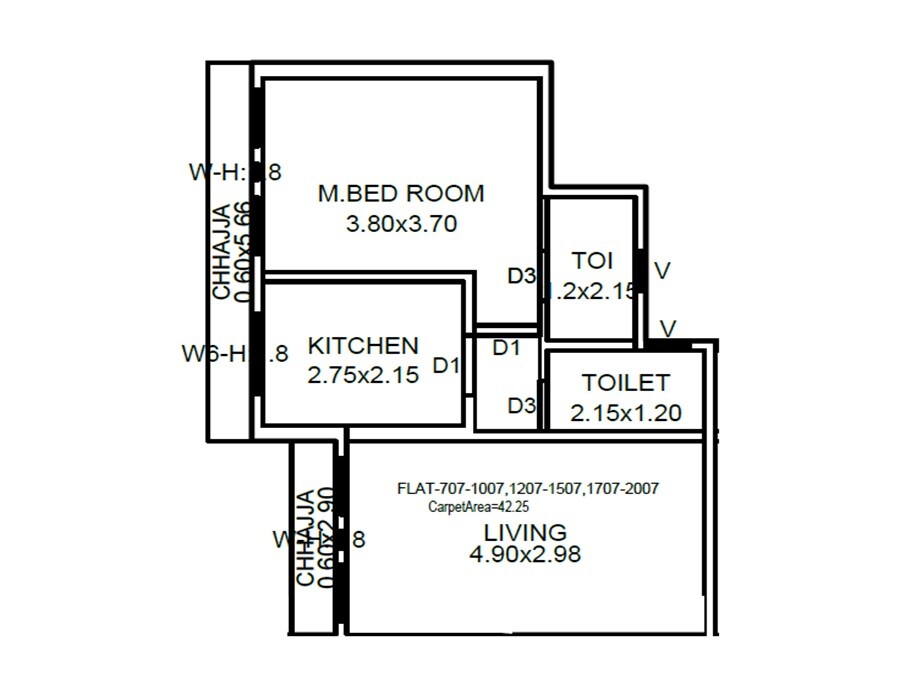 Floor plan of 1 BHK Apartment - 451 sq. ft. in Jai Tirupati Imperial, Thane