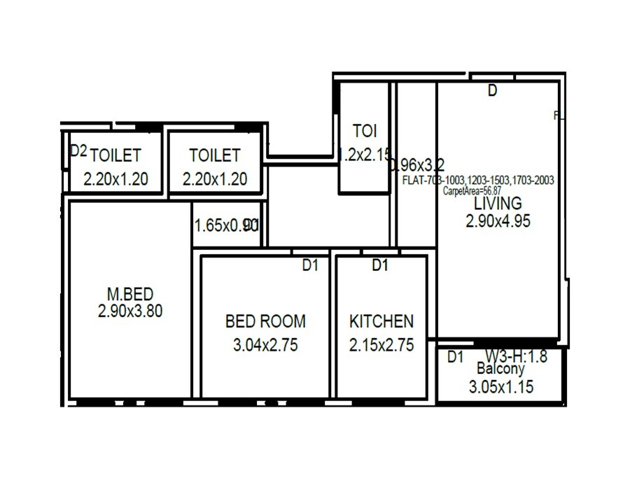 Floor plan of 2 BHK Apartment - 612 sq. ft. in Jai Tirupati Imperial, Thane