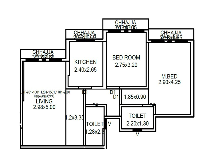 Floor plan of 2 BHK Apartment - 645 sq. ft. in Jai Tirupati Imperial, Thane