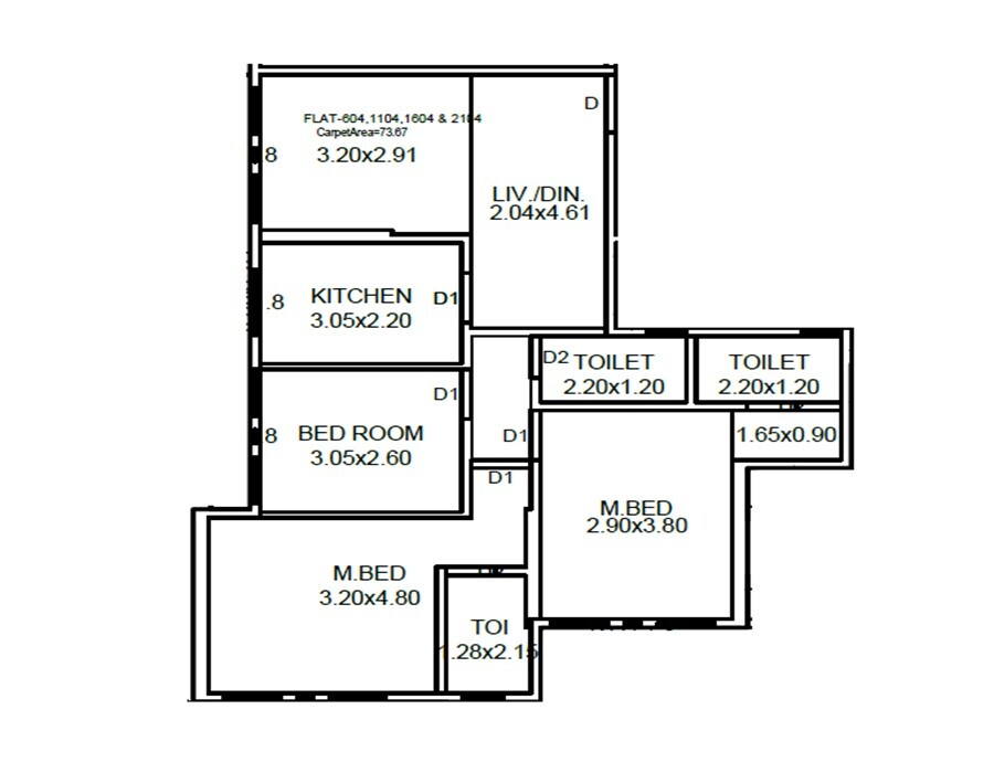 Floor plan of 3 BHK Apartment - 793 sq. ft. in Jai Tirupati Imperial, Thane