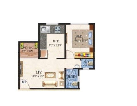 Floor plan of 1 BHK 419 Sq. Ft. Apartment in Jaideep Kalpataru CHSL, Thane