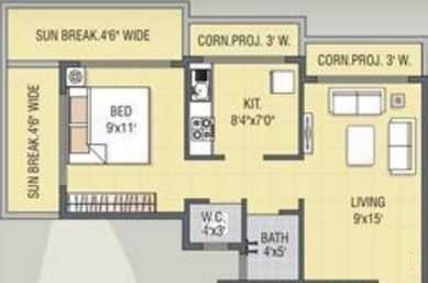 Floor plan of 1 BHK 337 Sq. Ft. Apartment in Jaideep Vishnu Heights, Thane