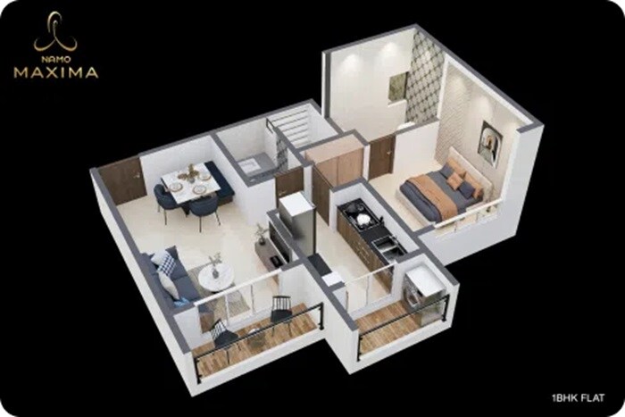 Floor plan of 1 BHK 426 Sq. Ft. Apartment in Jain Namo Maxima, Thane