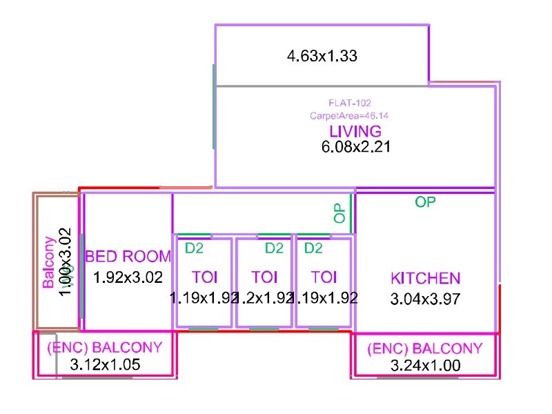 Floor plan of 1 BHK 497 Sq. Ft. Apartment in Jainam Girija CHS, Thane