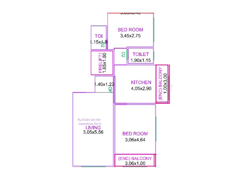 Floor plan of 2 BHK 583 Sq. Ft. Apartment in Jainam Girija CHS, Thane