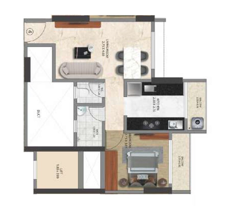 Floor plan of 1 BHK 446 Sq. Ft. Apartment in Jalaram Shree Uma Heights, Thane