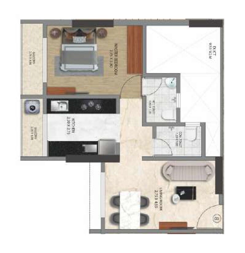 Floor plan of 1 BHK 468 Sq. Ft. Apartment in Jalaram Shree Uma Heights, Thane