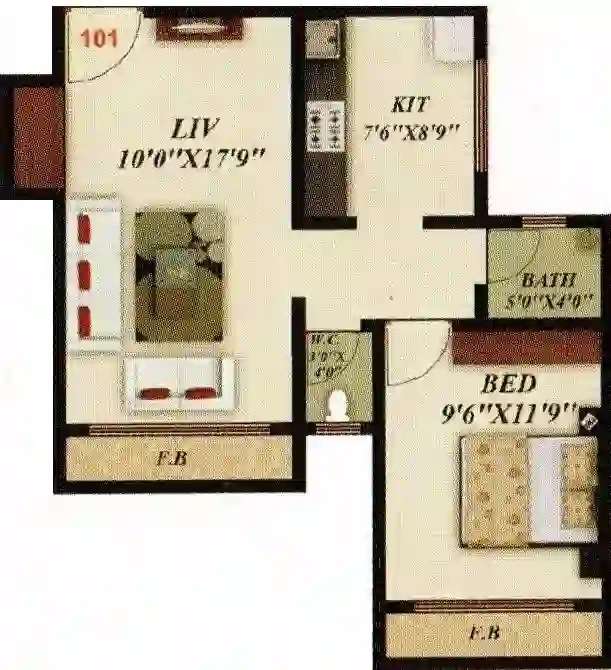 1 BHK 423 Sq. Ft. Apartment in Jamunabai Tower