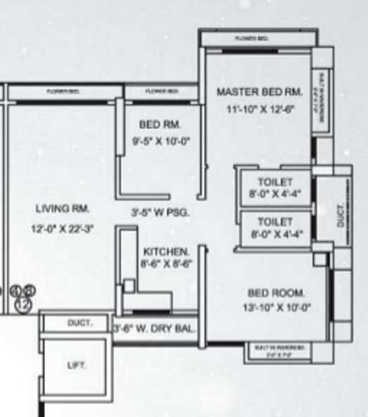 Floor plan of 3 BHK 1596 Sq. Ft. Apartment in Jangid Aster Ambrosia, Thane
