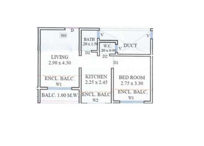 Floor plan of 1 BHK 298 Sq. Ft. Apartment in Janki Jankrishna Heights, Thane