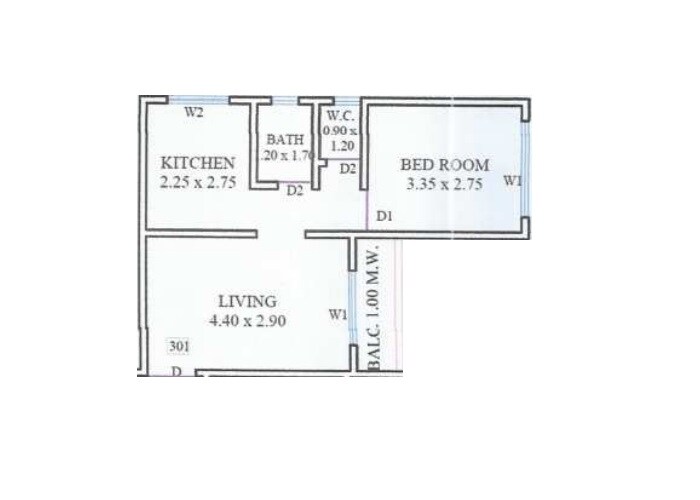 Floor plan of 1 BHK 394 Sq. Ft. Apartment in Janki Jankrishna Heights, Thane