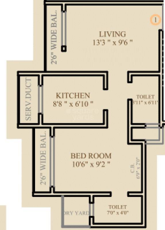 1 BHK 355 Sq. Ft. Apartment